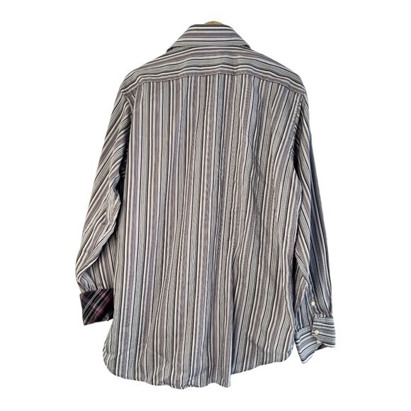 TailorByrd Mens Long Sleeve XL Purple White Striped Spread Collar Flip Cuff - Picture 4 of 4